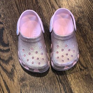Pink glitter crocs size 1 kids